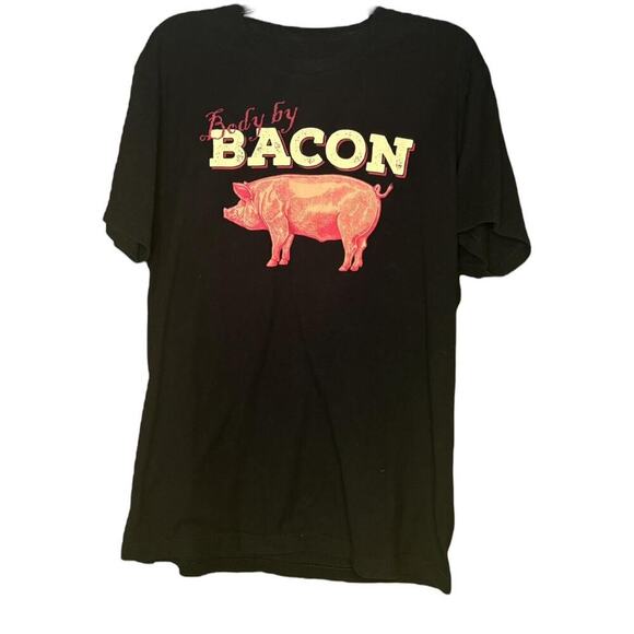 Body By Bacon Black Graphic T-Shirt Funny Pig Shirt - Picture 1 of 4